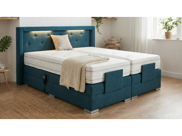 Boxspringbett elektrisch verstellbar (10.000 Newton Leistung je Motor) und mit LED Beleuchtung - Modell Paris GM - alle Größen, alle Farben, Konfigurator
