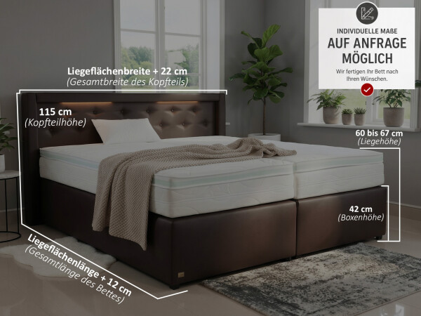Boxspringbett mit LED Beleuchtung - Modell Paris - alle Größen, alle Farben, Konfigurator