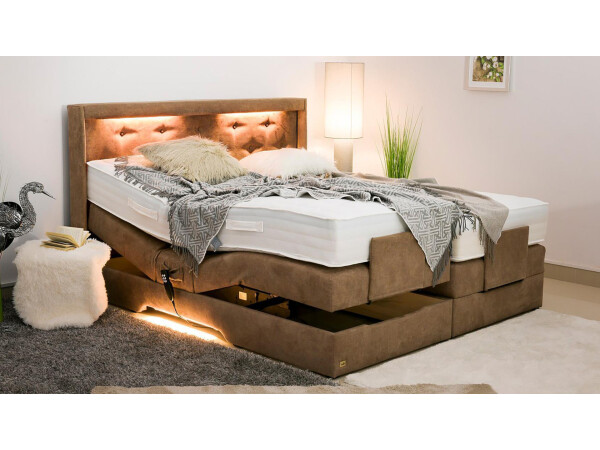 Luxus Boxspringbett elektrisch verstellbar (10.000 Newton Leistung je Motor) und mit LED Beleuchtung - Modell  Paris Night GM - alle Größen, alle Farben, Konfigurator