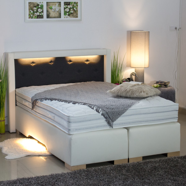 Boxspringbett ohne Bettkasten und mit LED Beleuchtung - Modell Paris Night - 90 cm x 190 cm - Einzelbett (1 á 90 cm x 190 cm, Höhe ca. 42 cm)