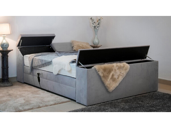 Boxspringbett elektrisch verstellbar (10.000 Newton Leistung je Motor) und mit Kopfteil- und Fußteiltruhe - Modell Dubai GM - alle Größen, alle Farben, Konfigurator