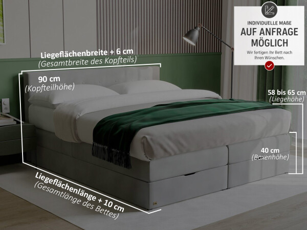 Boxspringbett mit Bettkasten - Modell 40GK - alle Größen, alle Farben, Konfigurator