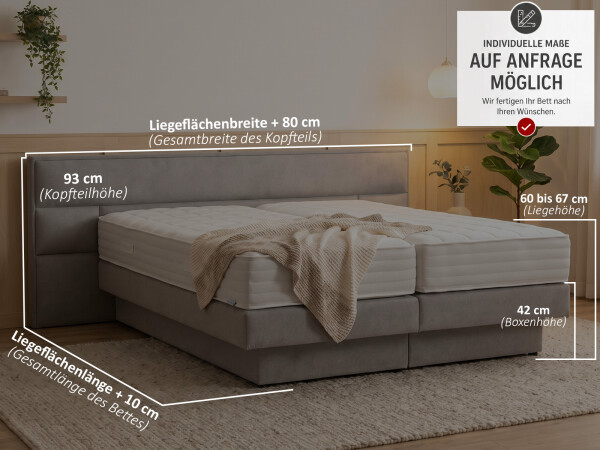 Boxspringbett mit Bettkasten - Modell Bali K mit schwebender Optik - alle Größen, alle Farben, Konfigurator