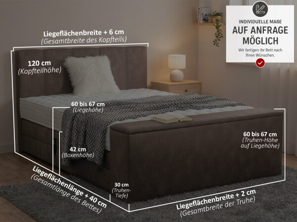 Boxspringbett elektrisch verstellbar (10.000 Newton Leistung je Motor) - Modell Dubai C GM mit Fußtruhe - alle Größen, alle Farben, Konfigurator