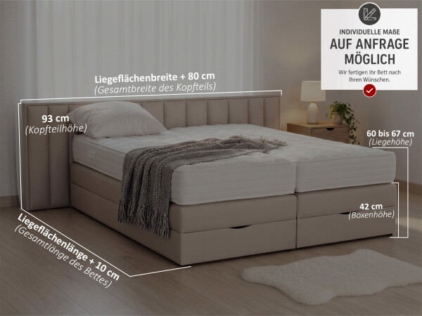 Boxspringbett mit Bettkasten - Modell Milan K - alle Größen, alle Farben, Konfigurator