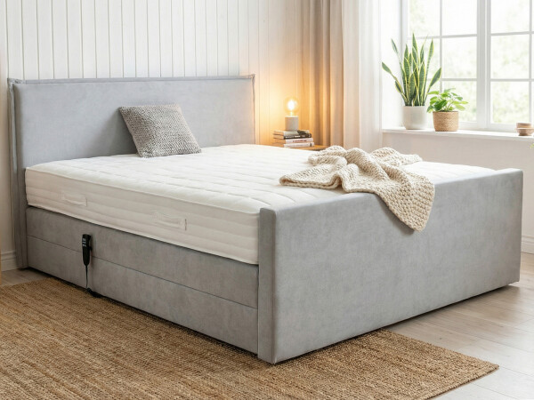Boxspringbett 90x190 elektrisch verstellbar mit Fußteil - Modell Madrid GM mit Fußblende - 10.000 Newton Leistung je Motor - Einzelbett (1 Box á 90 cm x 190 cm, Höhe ca. 42 cm)