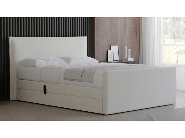 Boxspringbett 90x190 elektrisch verstellbar mit Fußteil - Modell Madrid GM mit Fußblende - 10.000 Newton Leistung je Motor - Einzelbett (1 Box á 90 cm x 190 cm, Höhe ca. 42 cm)