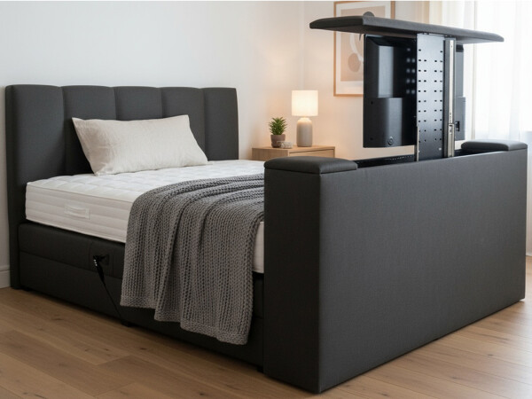 Boxspringbett elektrisch verstellbar (10.000 Newton Leistung je Motor) mit TV Lift - Modell Chicago 120GM mit TV-Lift - alle Größen, alle Farben, Konfigurator