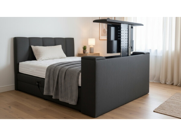 Boxspringbett elektrisch verstellbar (10.000 Newton Leistung je Motor) mit TV Lift - Modell Chicago 120GM mit TV-Lift - alle Größen, alle Farben, Konfigurator
