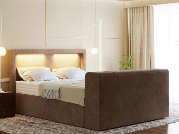 Boxspringbett mit TV Lift und LED Beleuchtung - Modell Barcelona mit TV-Lift - alle Größen, alle Farben, Konfigurator
