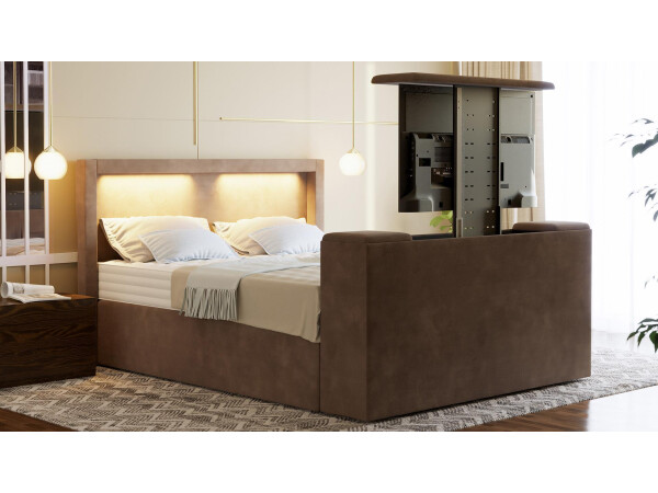 Boxspringbett mit TV Lift und LED Beleuchtung - Modell Barcelona mit TV-Lift - alle Größen, alle Farben, Konfigurator