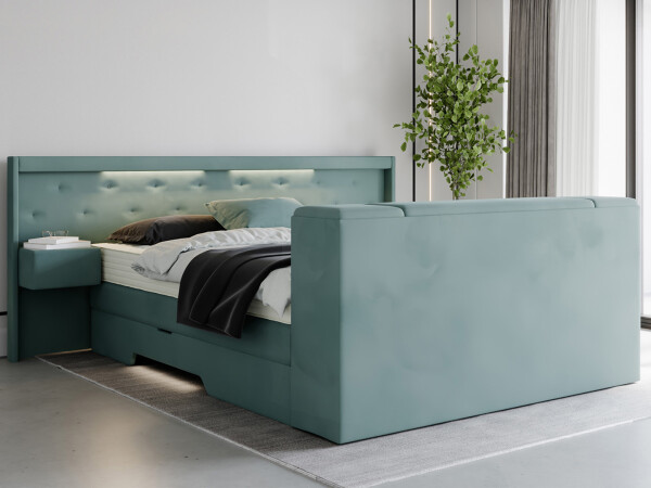 Boxspringbett mit Bettkasten und Nachttischen und TV Lift und mit LED Beleuchtung - Modell Paris Night K mit TV-Lift und Nachttischen - alle Größen, alle Farben, Konfigurator