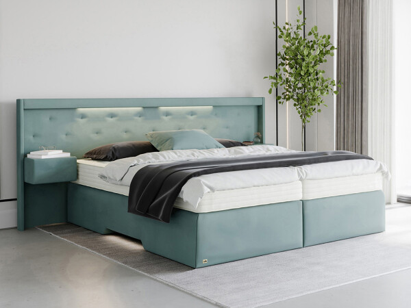 Boxspringbett mit Nachttischen und LED Beleuchtung - Modell Paris Night mit Nachttischen - alle Größen, alle Farben, Konfigurator