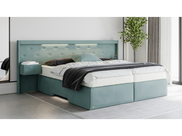 Boxspringbett mit Nachttischen und LED Beleuchtung - Modell Paris Night mit Nachttischen - alle Größen, alle Farben, Konfigurator