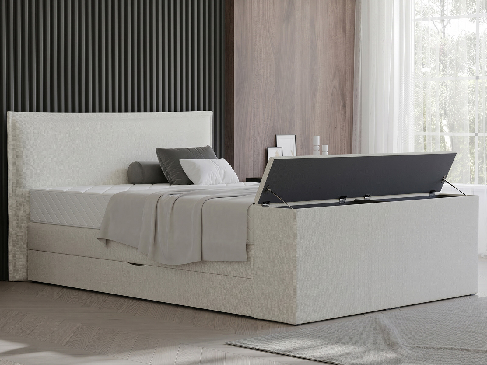 Boxspringbett mit Bettkasten + Truhe