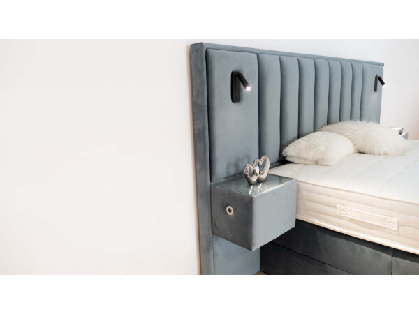 Boxspringbett mit Bettkasten und Nachttischen mit integrierten USB/C Hub und LED Beleuchtung - Modell Mailand K mit Nachttischen - alle Größen, alle Farben, Konfigurator