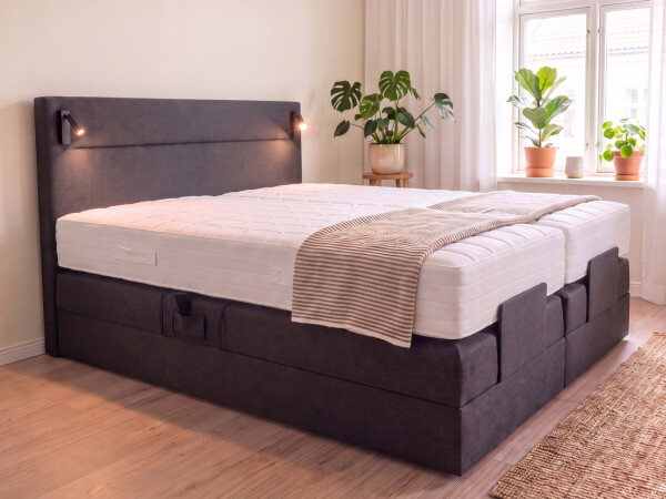 Boxspringbett elektrisch verstellbar (10.000 Newton Leistung je Motor) mit LED Lampen - Modell Kairo Light GM - alle Größen, alle Farben, Konfigurator