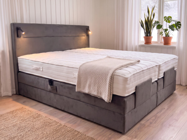 Boxspringbett elektrisch verstellbar (10.000 Newton Leistung je Motor) mit LED Lampen - Modell Kairo Light GM - alle Größen, alle Farben, Konfigurator